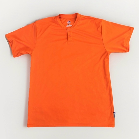Majestic Other - Majestic Men's Orange Cool Base performance jersey moisture-wicking Large Button